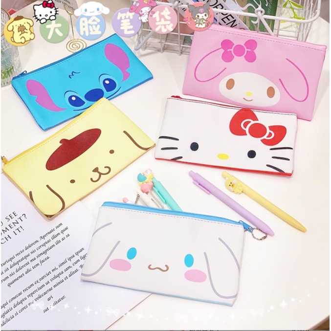 Ví đựng bút XIAODUOJIAJU da pu in hình mèo hello kitty có khóa kéo tiện dụng