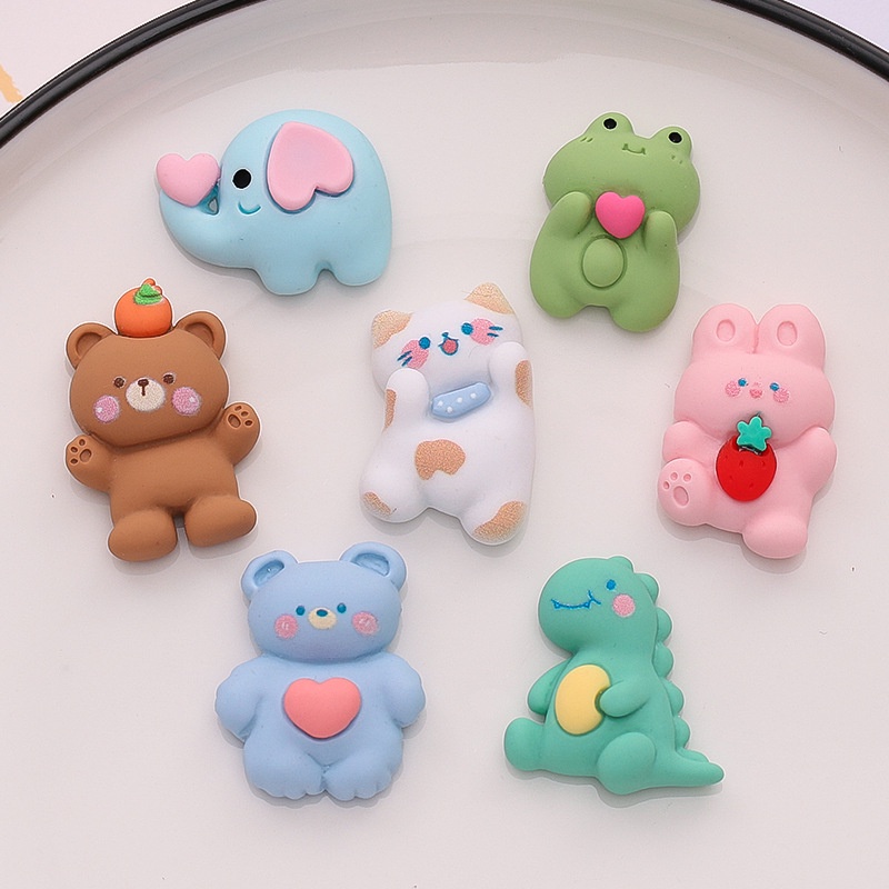 Set 10 Phụ Kiện Kẹp Tóc/Điện Thoại Bằng Resin Hình Khủng Long/Gấu Hoạt Hình Dễ Thương DIY