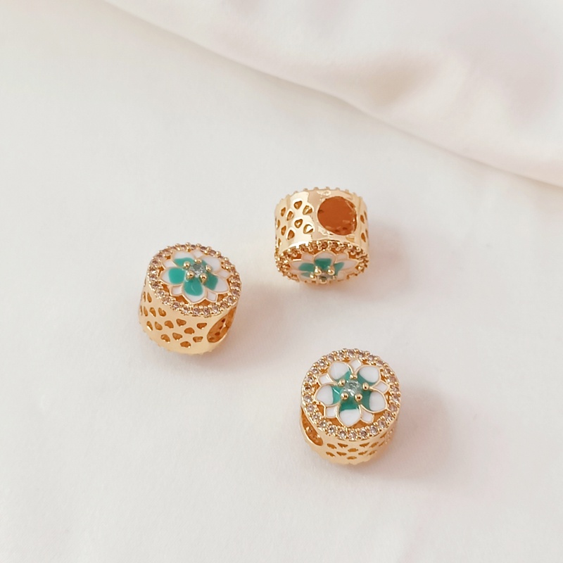 Hạt Cườm Mạ Vàng 14K Hình Trái Tim Bốn Lá Đính Đá Zircon Diy