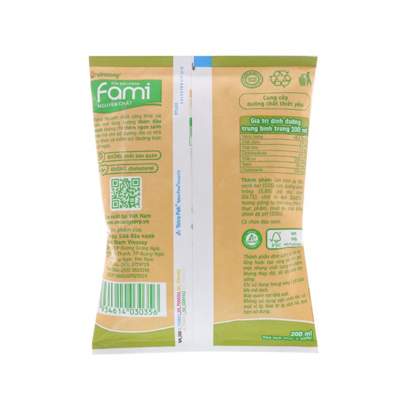 Thùng 40 bịch sữa đậu nành Fami nguyên chất 200ml