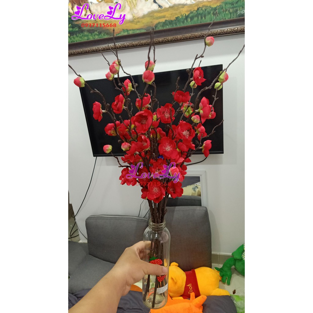 Hoa giả - Cành hoa đào trang trí nghệ thuật dài 60cm