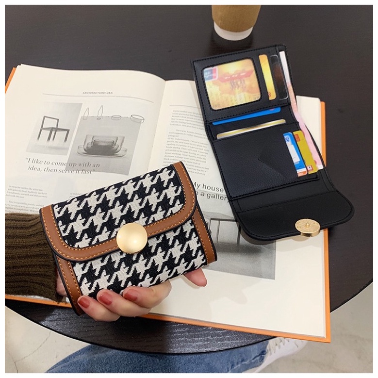 Ví cầm tay hoạ tiết houndstooth, ví đựng thẻ hoạ tiết nanh sói hottrend phong cách thời trang 2022 dành cho nữ