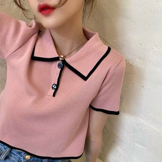 Áo kiểu phối viền cổ bẻ