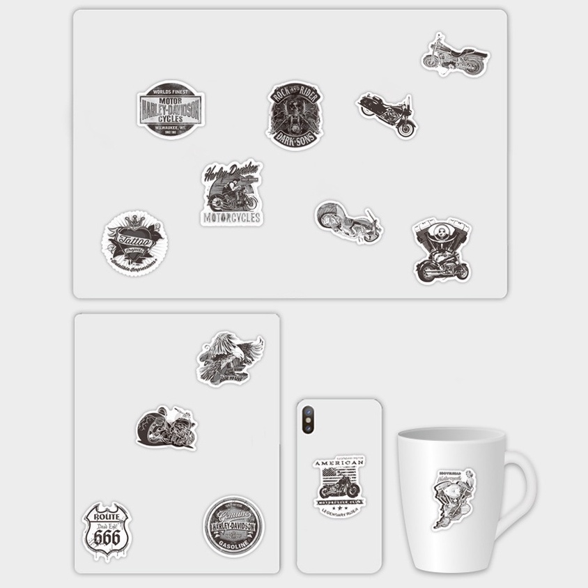 Set 50 Sticker Đầu Lâu Hoạt Hình Trang Trí Tủ Lạnh / Mũ Bảo Hiểm / Xe Mô Tô