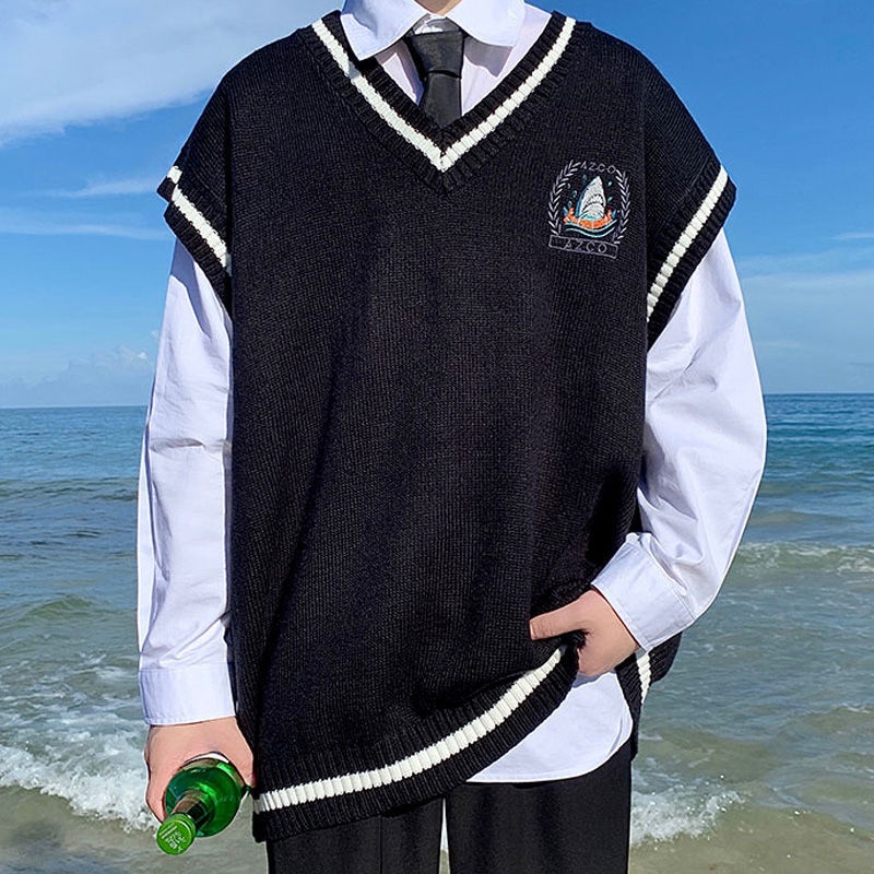 ♞AFF LIGA♞ Áo len không tay cổ chữ V phong cách Hàn Quốc trẻ trung cá tính cho nam