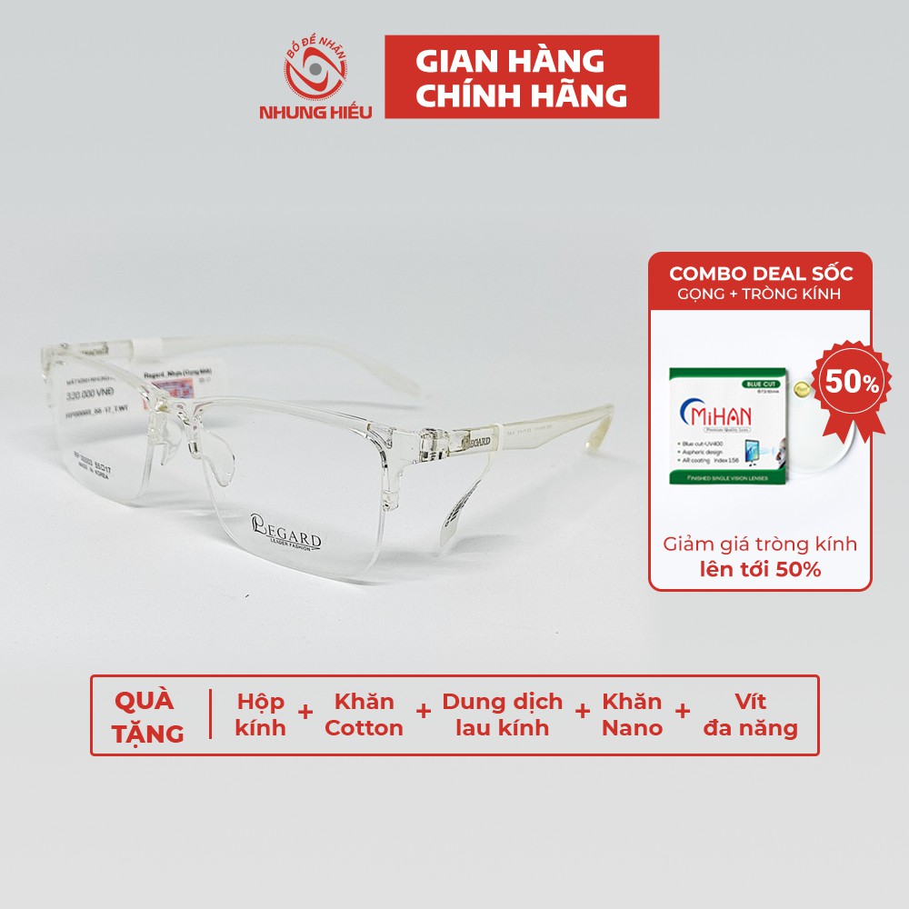 Gọng kính cận thời trang nam nữ NHUNG HIẾU nhựa dẻo dáng vuông nửa gọng - Lắp mắt kính theo yêu cầu