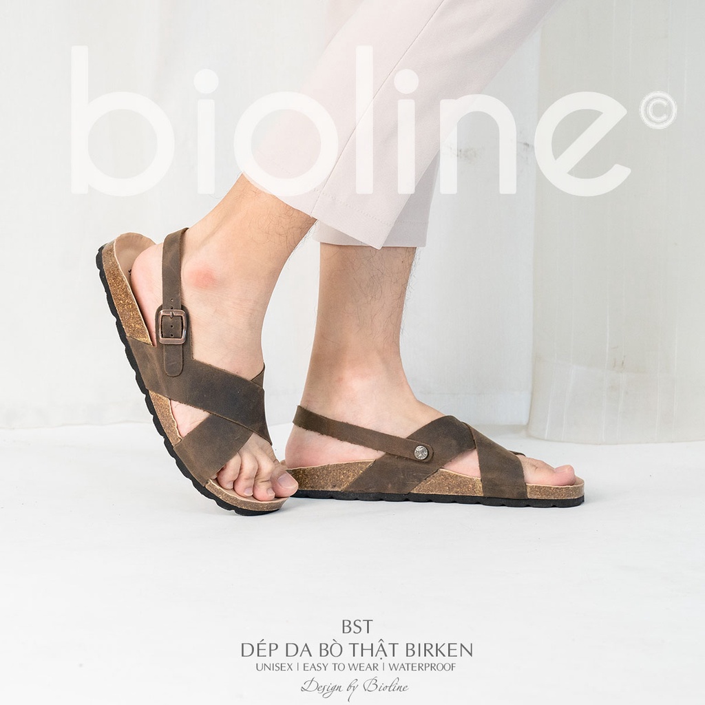 DK11-LÓT CHỐNG NƯỚC-Giày sandal đế trấu Birken da bò thật nam nữ, dép xăng đan công sở, dép đế trấu Bioline D11