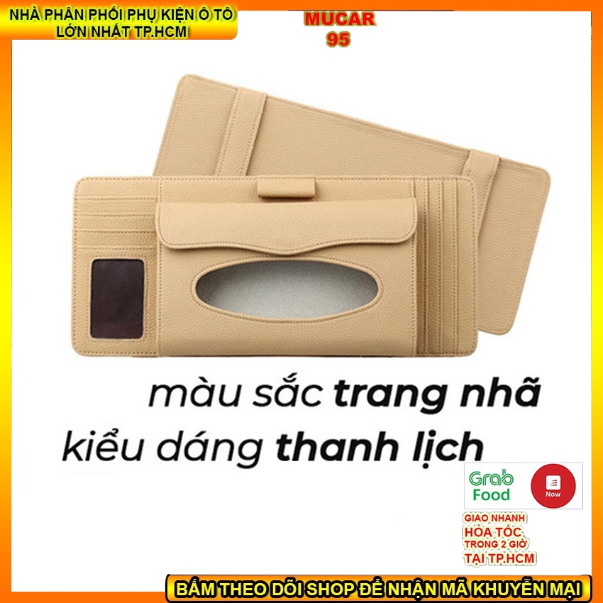 (XẢ KHO) Túi đựng giấy tờ xe bằng da lớn, có hộp khăn giấy tiện lợi, gắn tấm chắn nắng xe hơi