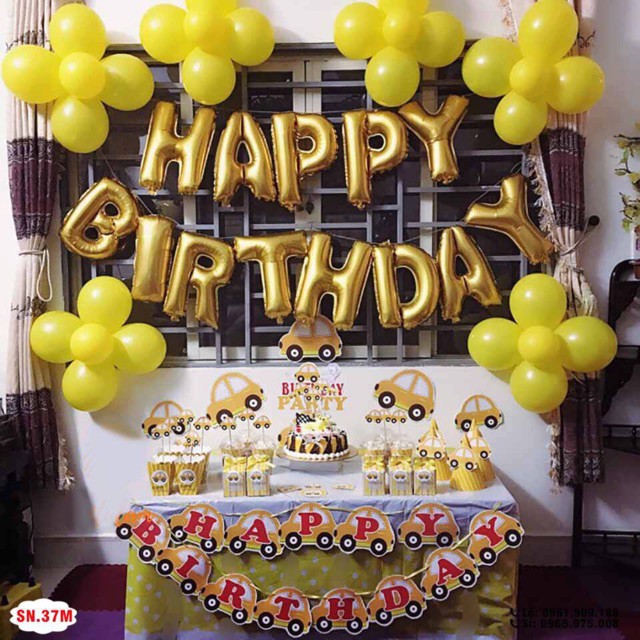 [ĐỔ BUÔN] Dải Bóng Chữ HAPPY BIRTHDAY- HAPPY WEDDING - Tặng kèm bơm bóng bằng tay HBB