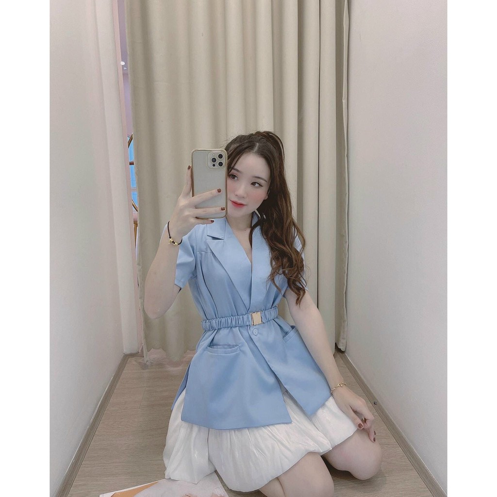 Set vest blazer kèm chân váy thiết kế thanh lịch, đủ size màu xanh dương kèm dây nịch thời trang SANMAY | BigBuy360 - bigbuy360.vn