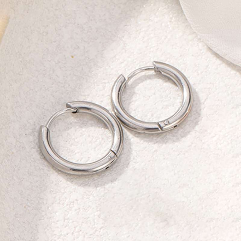 Punk Rock Rhodium Hoop Stainless Steel Circle Earring for Women Men Ear Ring YKT