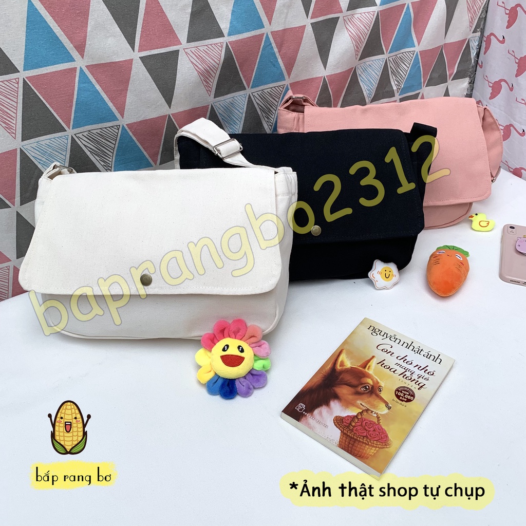 Freeship 0Đ - TÚI TOTE ĐEO CHÉO UNISEX NAM NỮ - VẢI DỆT CANVAS [ CÓ TÚI CON] MÀU BE - ĐEN - PHONG CÁCH ULZZANG