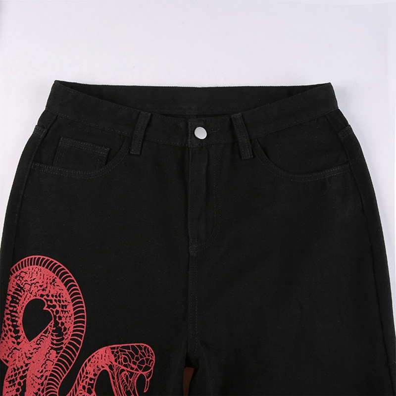 Quần jeans nữ lưng cao họa tiết da rắn cá tính