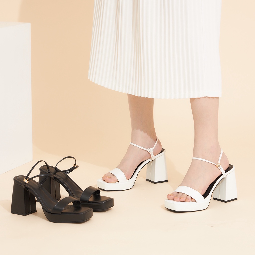 Giày Nữ MWC 4356 - Giày Sandal Cao Gót Quai Ngang Đế Đúp Mũi Vuông Gót vuông 9p Mẫu Mới Thời Trang Hot Trend