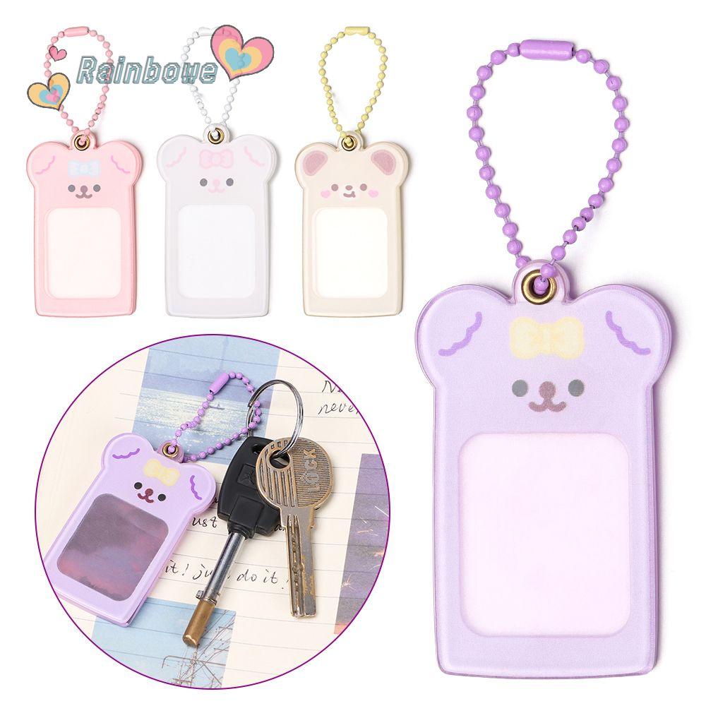 RAINBOW Gift Keyring Kawaii Bear Key Holder Keychain Kpop Idol Star Pendant DIY Acrylic Photo Picture Frame Photocard Holder/Multicolor