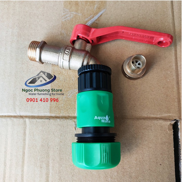 COMBO Vòi hồ đồng ren 21mm/27mm kèm 2 cút nối nhanh kết nối vòi vườn và ống mềm 18mm-21mm – W3180 và W3084
