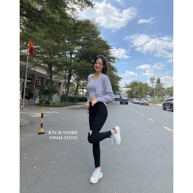 [RÁCH STORE] Quần Jean Ôm Rách 1 Lỗ Xẻ Lai 1399