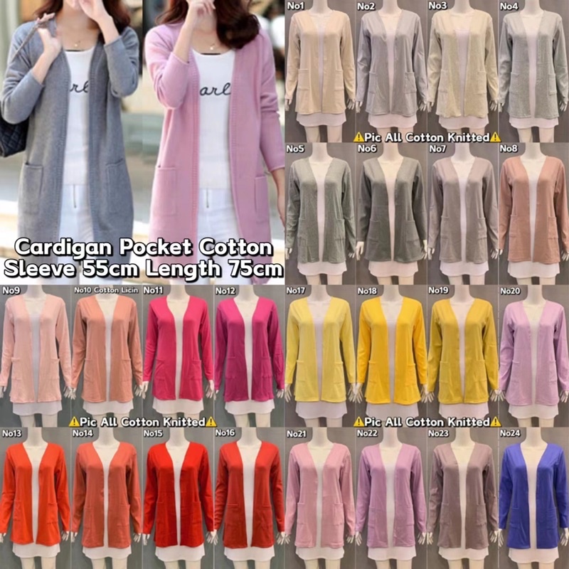 Casual Basic Cardigan Pocket Cotton Knitted (Have Pocket)