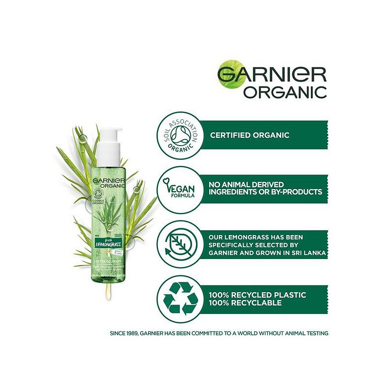 Gel rửa mặt thải độc tinh chất sả hữu cơ Garnier Organic 150ML