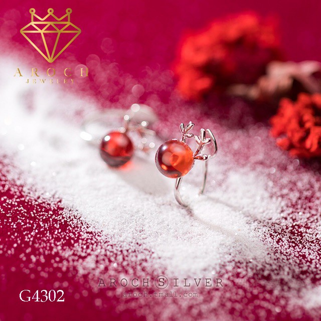 Khuyên tai bạc Ý s925 đá Garnet đỏ G4302 - AROCH Jewelry