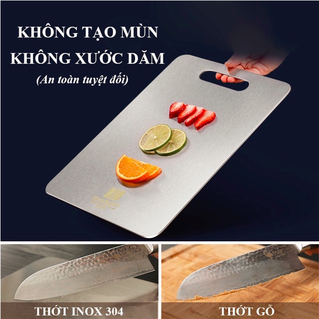 Combo 2 Thớt inox 304 đa năng FOODCOM không han gỉ, kháng khuẩn, giữ gìn vệ sinh an toàn thực phẩm