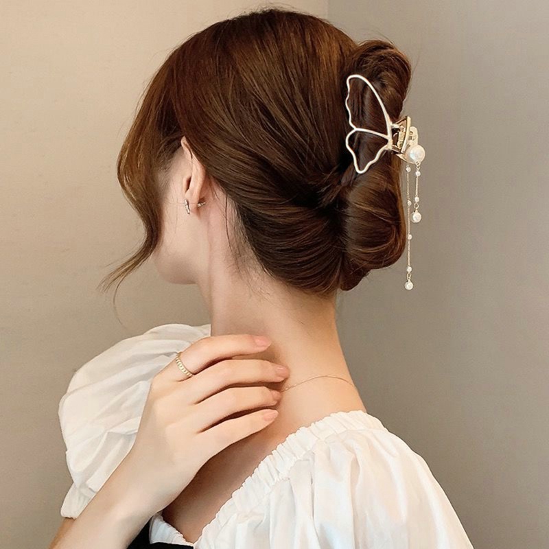 Kẹp Tóc Kim Loại Hình Bướm Đính Ngọc Trai Thời Trang Cho Nữ