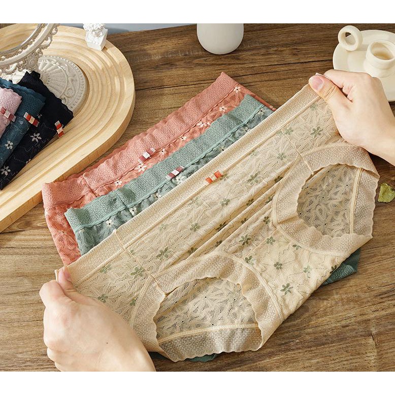 141162 Quần Lót Không Đường May Kháng Khuẩn Chất Liệu Lụa Jacquard Kiểu Pháp