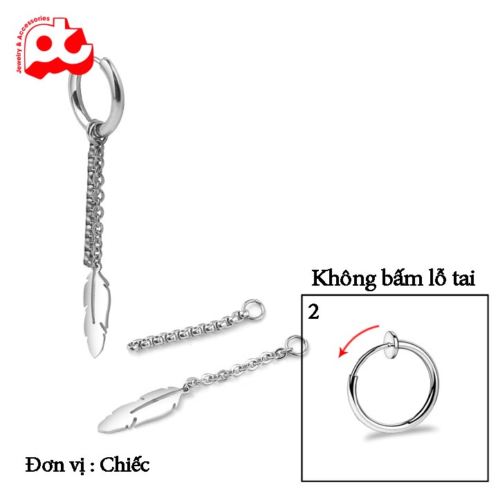 Bông tai nam đẹp không gỉ inox cao cấp 1 chiếc kpop lông vũ phụ kiện không bấm lỗ tai trangsucpt thời trang PTBTNA08