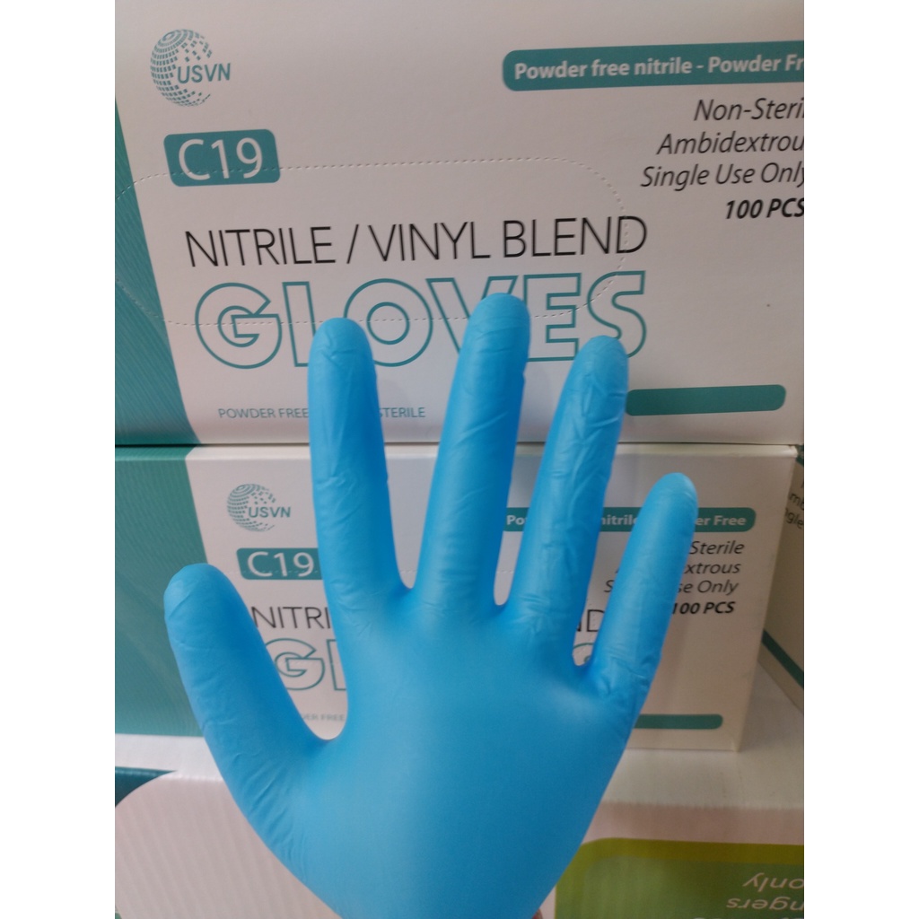 Combo 2 hộp Găng tay cao su Nitrile không bột hộp 100 cái màu xanh blue HÀNG CÔNG TY SẢN XUẤT