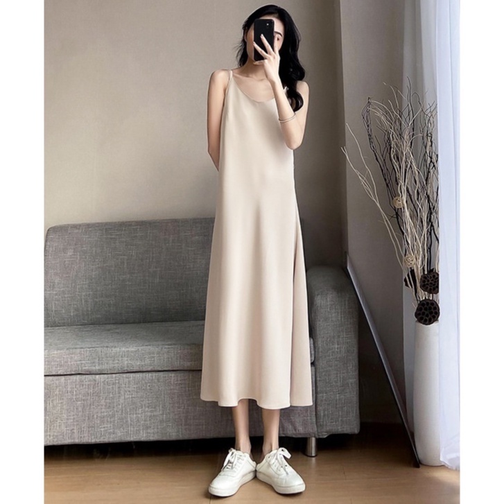 Váy lụa 2 dây suông ulzzang dáng dài maxi đi biển chất lụa cao cấp dày dặn,siêu đẹp | BigBuy360 - bigbuy360.vn