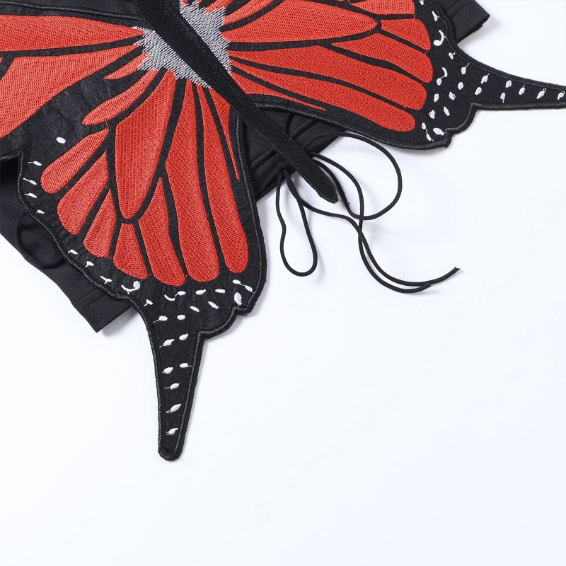 Áo croptop hai dây cổ yếm thêu hình bướm hở lưng gợi cảm cho nữ