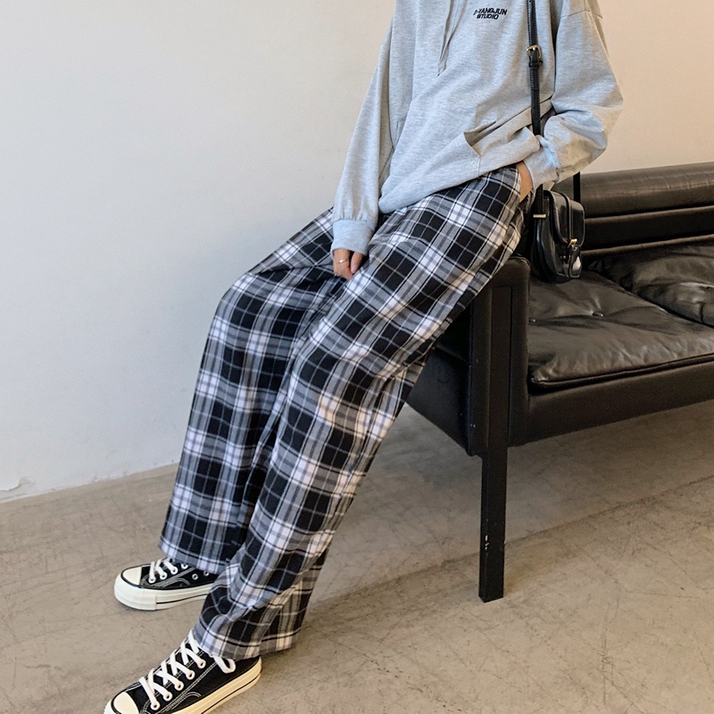 SUXI Quần ống rộng Họa Tiết Sọc Caro Phong Cách Cổ Điển Thời Trang Xuân Hè Cho Nam Và Nữ