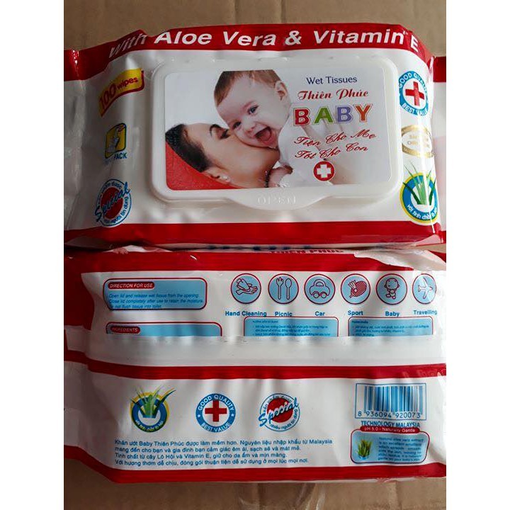 Khăn ướt khăn giấy ướt baby Thiên Phúc 1 gói 100 tờ an toàn cho sức khoẻ trẻ em vệ sinh