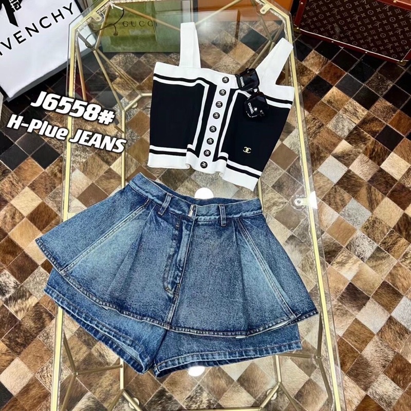 Chân váy bò jeans tầng bèo