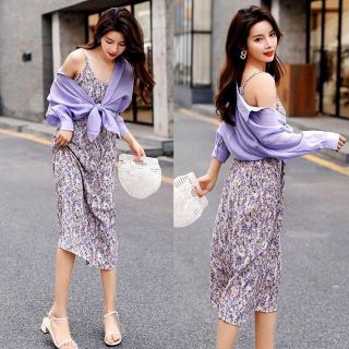 SET VÁY 2 DÂY KÈM ÁO HOA NHÍ TÍM ĐẸP LONG LANH SIÊU HOT MÙA HÈ