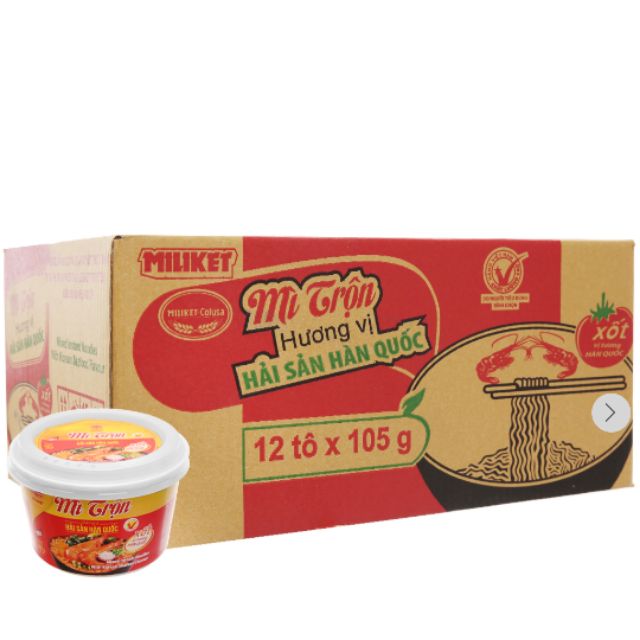 Thùng 12 tô mì trộn hải sản Hàn Quốc Miliket 105g