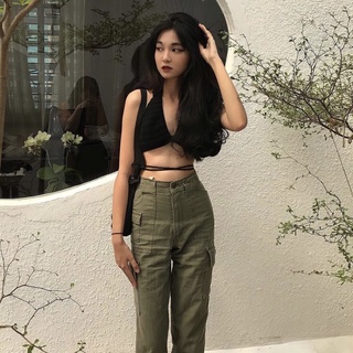 Áo bra len đen dây thắt eo