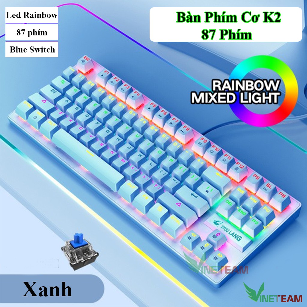 Bàn Phím Cơ Gaming Phím ZIYOULANG K2 87 Phím | Blue Switch Mechanical | Led Rainbow Nhiều Chế Độ