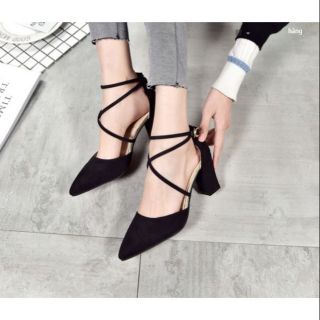 Giày Cao Gót Nữ 5CM Da Mềm Mũi Nhọn Gót Vuông có đủ size 40 41 42 43