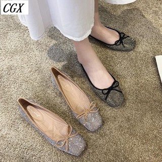 Giày bít mũi đế bằng đính kim tuyến thời trang nữ tính