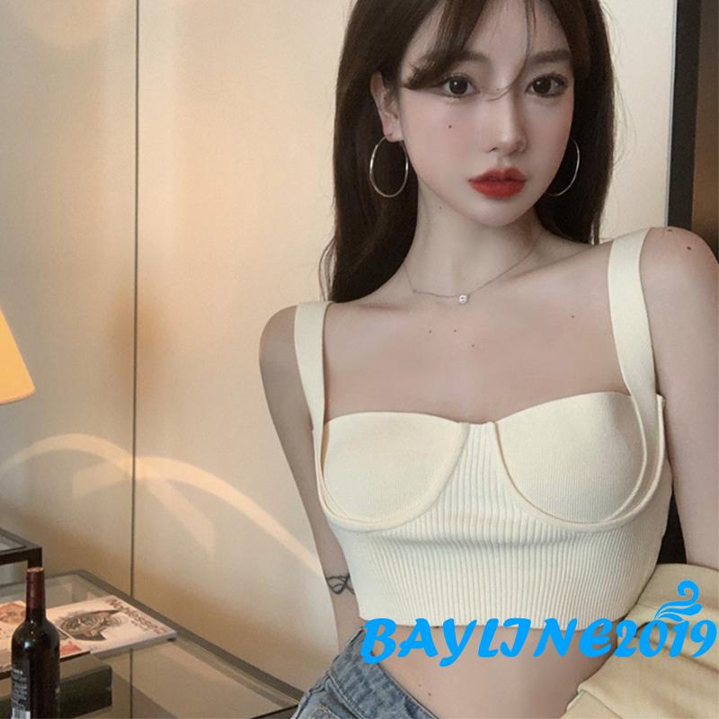 Áo Croptop Dệt Kim Hai Dây Bản Rộng Màu Sắc Đơn Giản Cho Nữ
