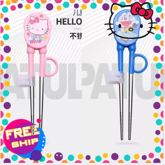 Đũa inox tập gắp tập ăn Hello Kitty, Doremon
