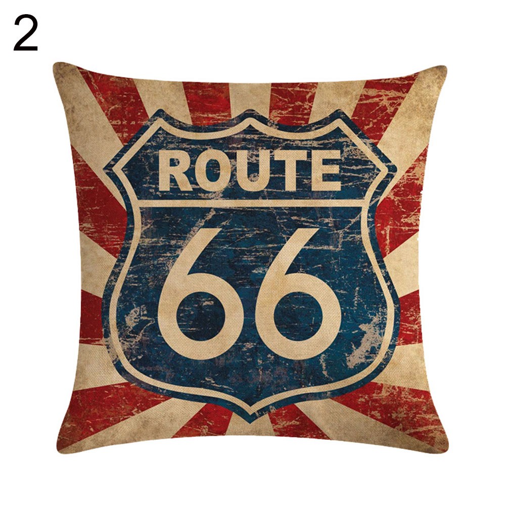 Áo gối/đệm sofa họa tiết Route 66 bằng chất liệu vải lanh trang trí nhà cửa theo phong cách vintage