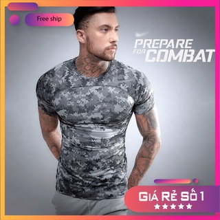 Áo thun camo pro combat thể thao nam, Áo ngắn tay không cổ (Thun lạnh) form chuẩn size M-2XL sp01