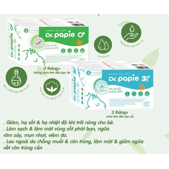 Khăn lau hạ sốt Dr Papie cho bé từ sơ sinh - hạ nhiệt, giảm sốt, ngăn ngừa co giật