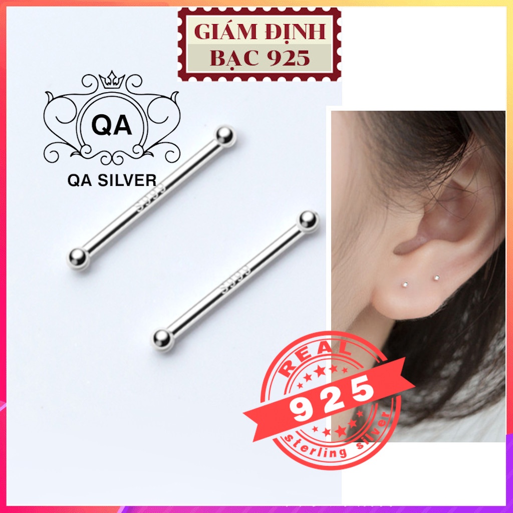 Bông tai bạc 925 giữ lỗ nam nữ hai đầu bi khuyên tròn unisex S925 BASIC QA SILVER Earrings EA190702