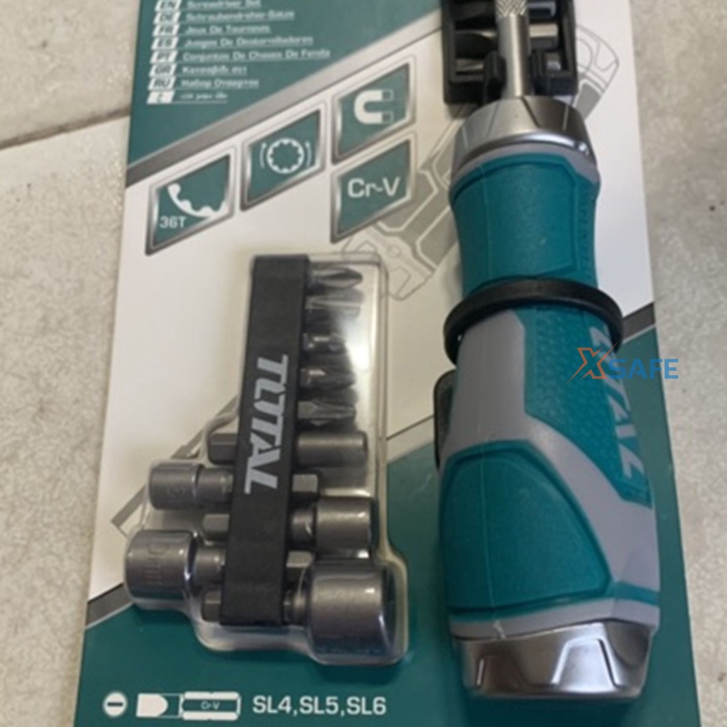 Bộ tua vít 15 đầu TOTAL TACSD30156 nhỏ gọn, đa năng, chất liệu CR-V chịu được lực cao, 2 chiều tự động - chính hãng
