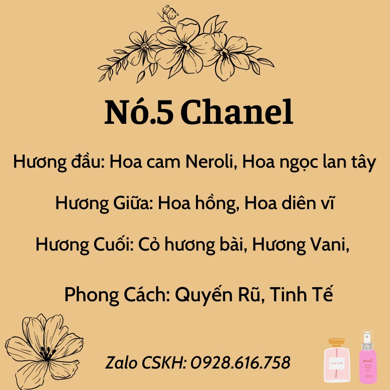 Nước Hoa mini Nó.5 ChaneI 20ml 6D - Nước Hoa Nữ Thơm Lâu, Mùi Ngọt, Lưu Hương 12h - Sang Trọng, Tinh Tế | Thế Giới Skin Care