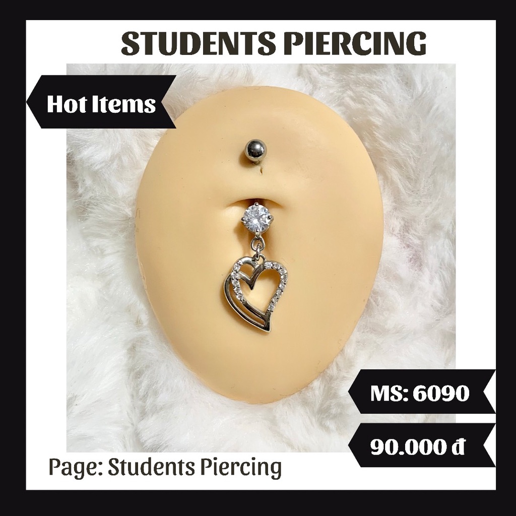 [Rẻ Vô Địch] Khuyên Rốn Trái Tim Viền Đá - Khuyên Rốn Thép 316L