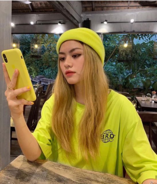 Áo oversize tay lỡ màu xanh neon siêu hot